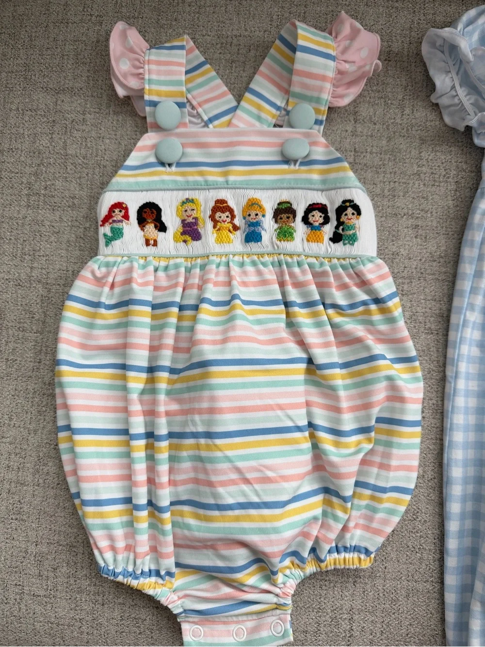 Pastel Striped Hand Smocked Romper with Princess’